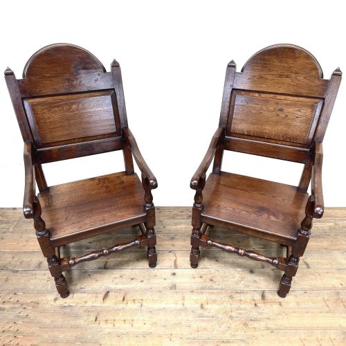 Pair of Antique Oak Throne Chairs