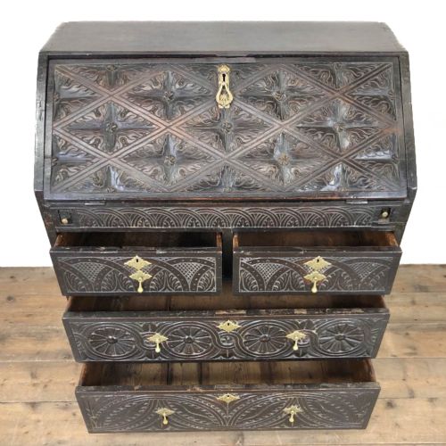 fig 1. Antique Carved Oak Bureau