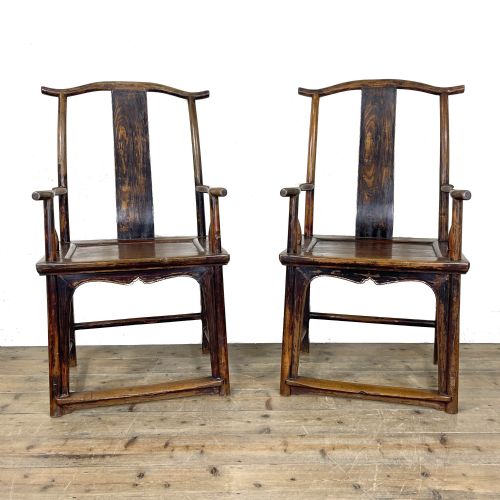 Pair of Antique 20th Century Chinese Elm Chairs