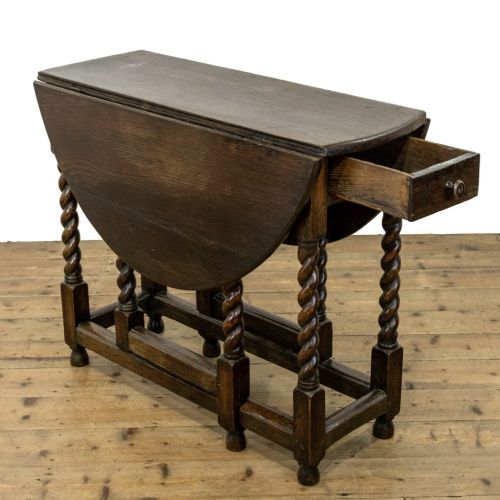 fig 1. Antique Oak Gate Leg Table With Single Drawer
