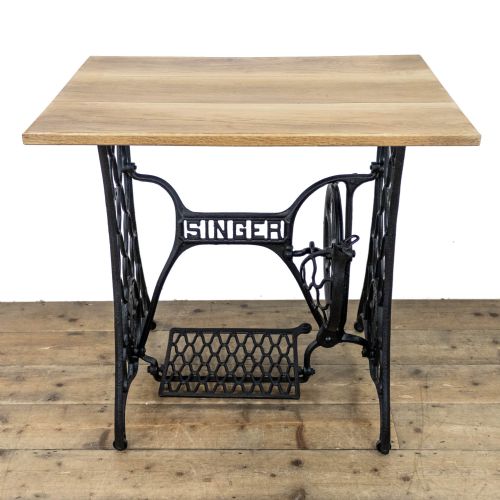 fig 1. Three Oak Plank Top Singer Sewing Machine Table
