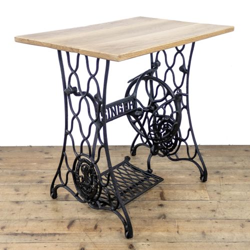 fig 2. Three Oak Plank Top Singer Sewing Machine Table