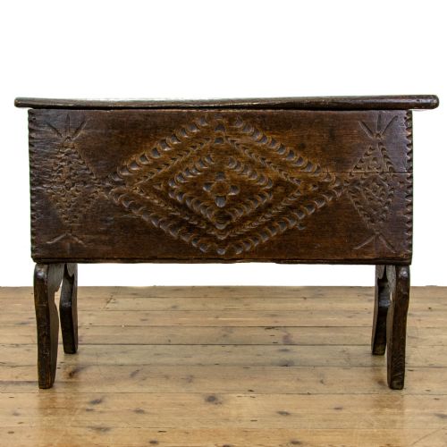 fig 1. 17th Century Antique Oak Six Plank Coffer