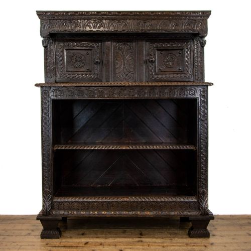 Antique Carved Oak Court Cupboard with Bookcase Base