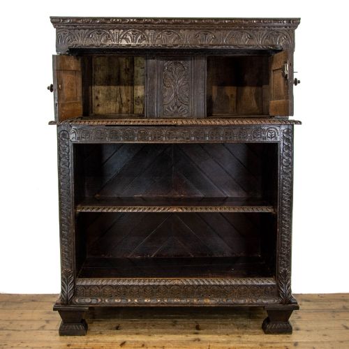 fig 1. Antique Carved Oak Court Cupboard with Bookcase Base