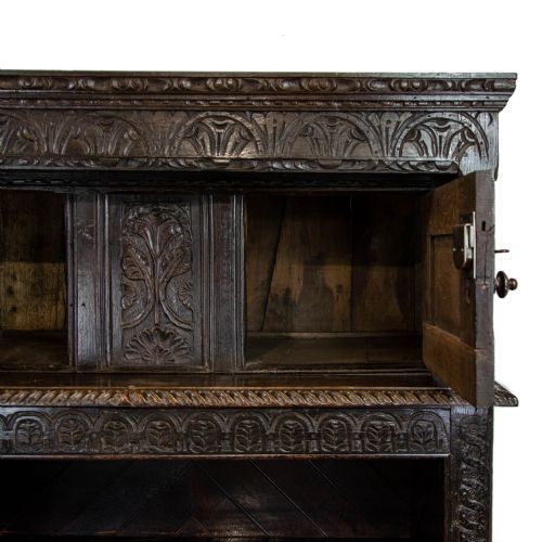 fig 2. Antique Carved Oak Court Cupboard with Bookcase Base
