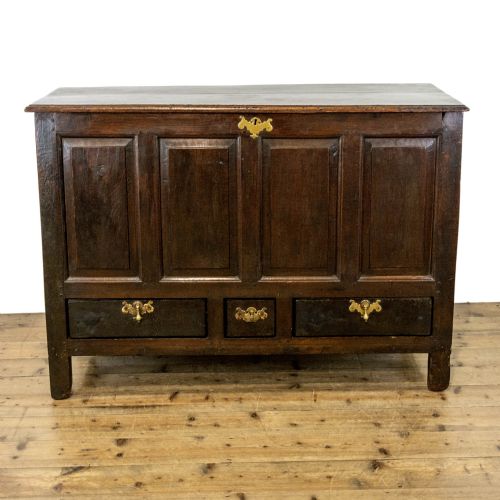 fig 1. 18th Century Antique Oak Four Panel Mule Chest