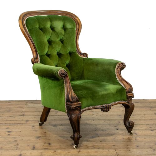 Victorian Antique Upholstered Button Back Armchair