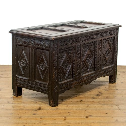 fig 1. Antique Carved Oak Coffer