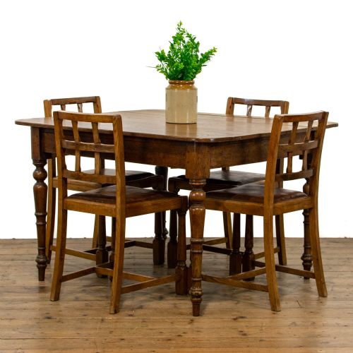 Antique Oak Kitchen Table with Set of Four Oak Dining Chairs