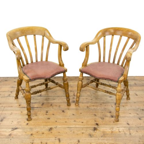 Pair of Antique Beech Smokers Bow Chairs