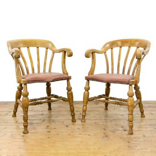 fig 1. Pair of Antique Beech Smokers Bow Chairs