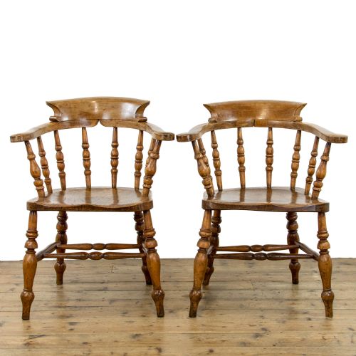 fig 1. Pair of Antique Beech & Elm Captains Armchairs