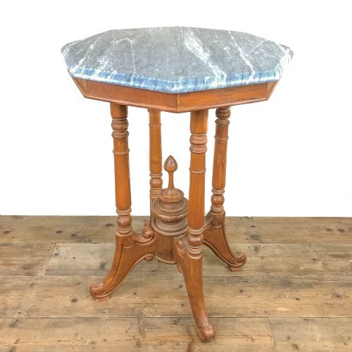 Antique Octagonal Side Table with Marble Top