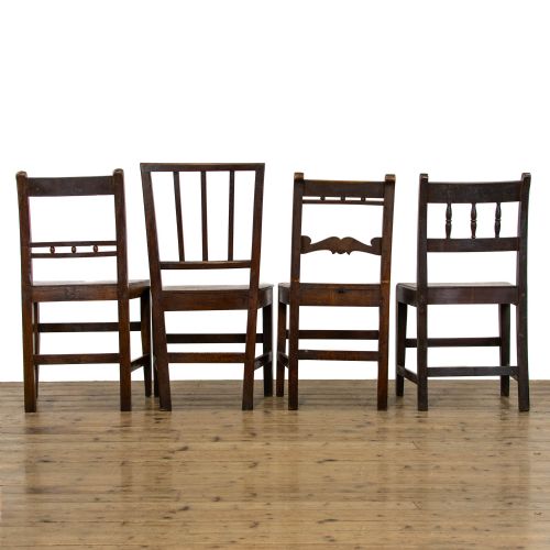 fig 1. Harlequin Set of Four Antique Welsh Oak Farmhouse Chairs