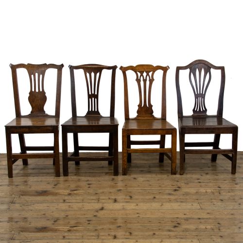 fig 1. Harlequin Set of Four Antique Oak Farmhouse Chairs