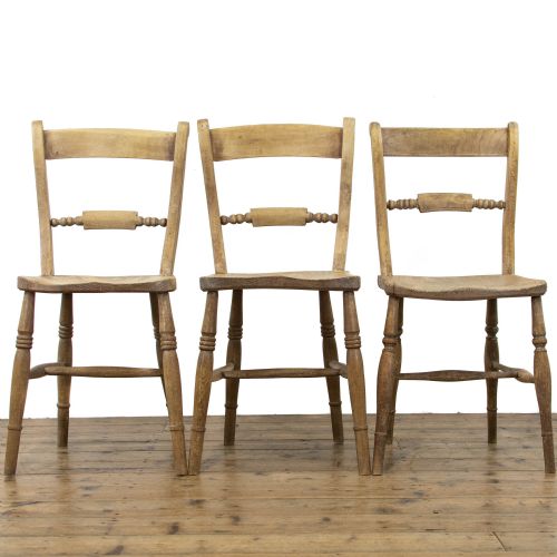 fig 1. Set of Three Rustic Pine Farmhouse Kitchen Chairs