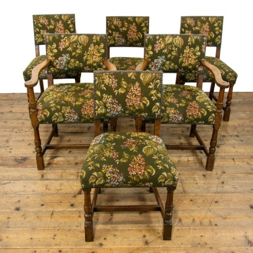 Set of Six Oak Upholstered Dining Chairs