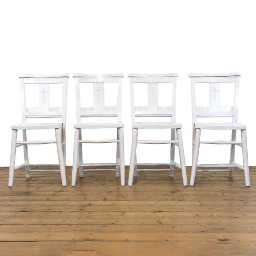 fig 1. Set of Four White Painted Antique Chapel Chairs