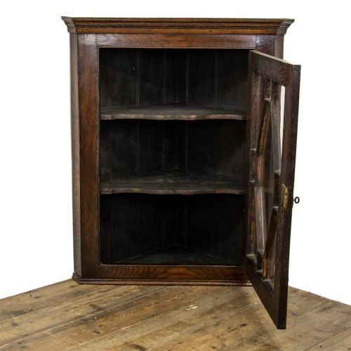 fig 1. Antique Oak and Glazed Hanging Corner Cabinet