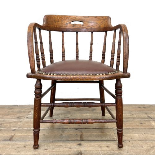 Antique Oak Desk Chair with Leather Seat