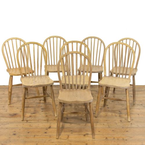 Set of Eight Antique Pine Kitchen Chairs