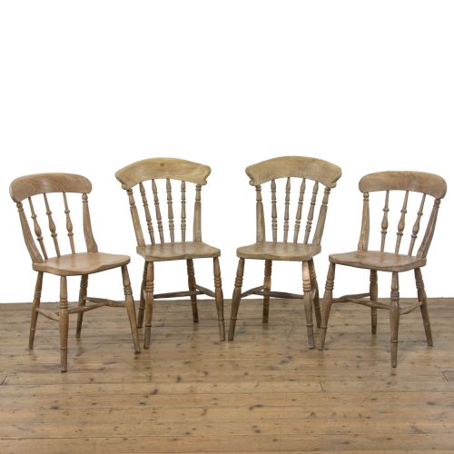 Set of Four Antique Pine Kitchen Chairs