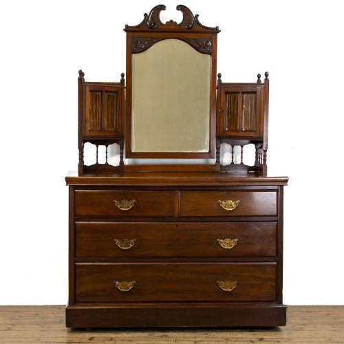 Antique Walnut Mirror Back Dressing Table Chest