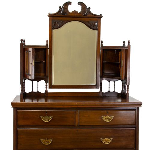 fig 1. Antique Walnut Mirror Back Dressing Table Chest
