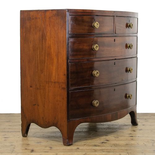 fig 1. Regency Antique Bow Fronted Mahogany Chest of Drawers