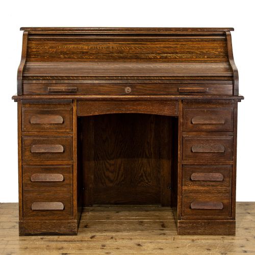 Antique Oak Pedestal Roll Top Desk