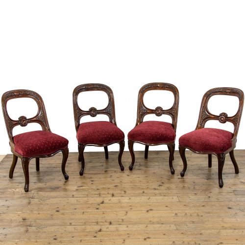 Set of Four Victorian Antique Carved Walnut Dining Chairs