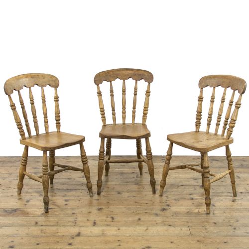 Set of Three Antique Pine Farmhouse Kitchen Chairs