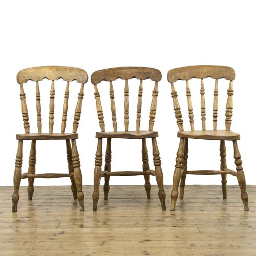 fig 1. Set of Three Antique Pine Farmhouse Kitchen Chairs