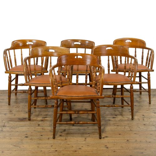 Set of Six Antique Honey Oak Captain's Armchairs