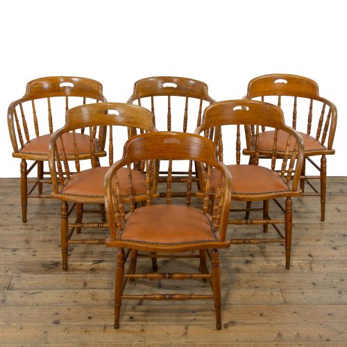 fig 1. Set of Six Antique Honey Oak Captain's Armchairs