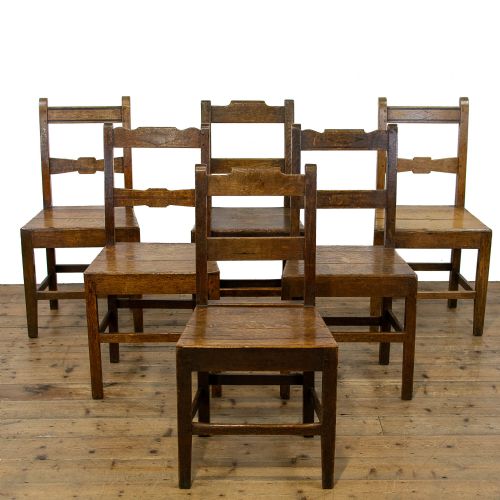 Harlequin Set of Six Antique Welsh Oak Chairs