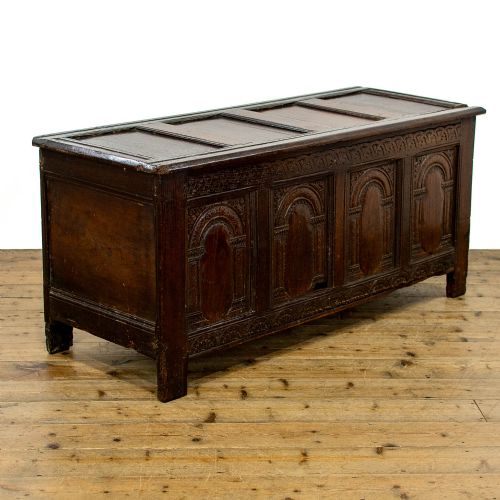 18th Century Antique Carved Oak Coffer