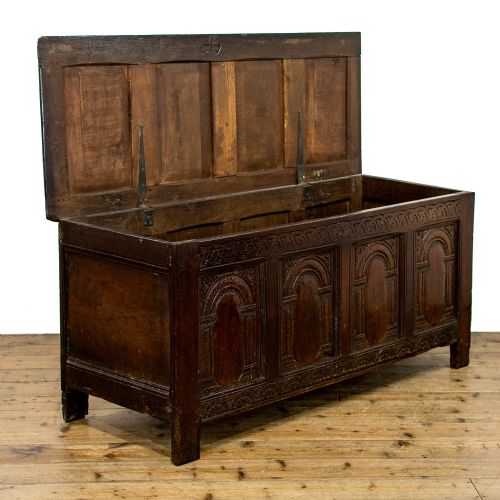 fig 1. 18th Century Antique Carved Oak Coffer