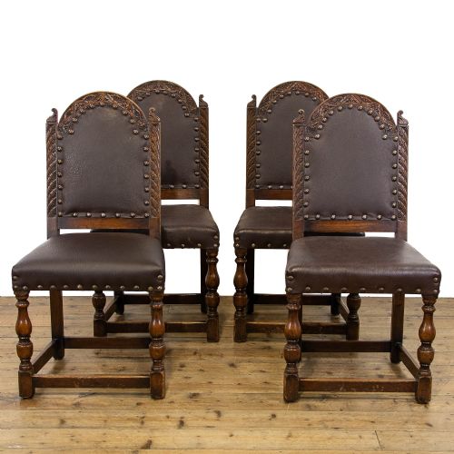 fig 1. Set of Four Antique Oak and Leather Dining Chairs