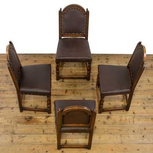 fig 2. Set of Four Antique Oak and Leather Dining Chairs