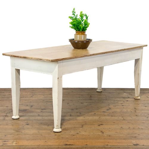 Antique Pine Farmhouse Kitchen Table with Painted Base