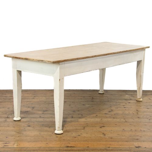 fig 1. Antique Pine Farmhouse Kitchen Table with Painted Base