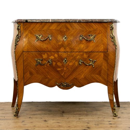 Antique French Louis Xv Style Kingwood Bombe Commode Chest with Marble Top