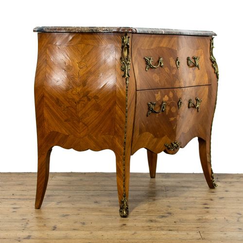 fig 1. Antique French Louis XV Style Kingwood Bombe Commode Chest with Marble Top