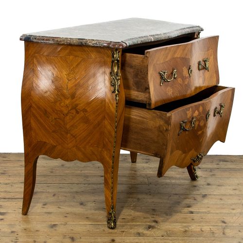 fig 2. Antique French Louis XV Style Kingwood Bombe Commode Chest with Marble Top