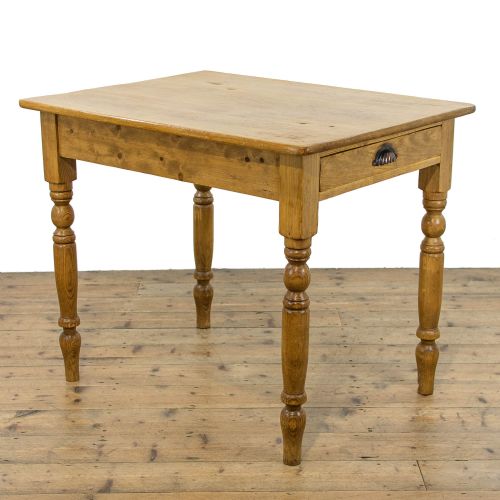 Small Antique Pine Kitchen Table with Single Drawer