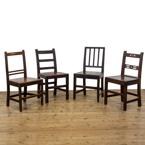 Harlequin Set of Four Antique Welsh Oak Farmhouse Chairs