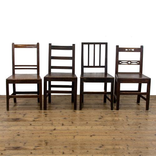 fig 1. Harlequin Set of Four Antique Welsh Oak Farmhouse Chairs