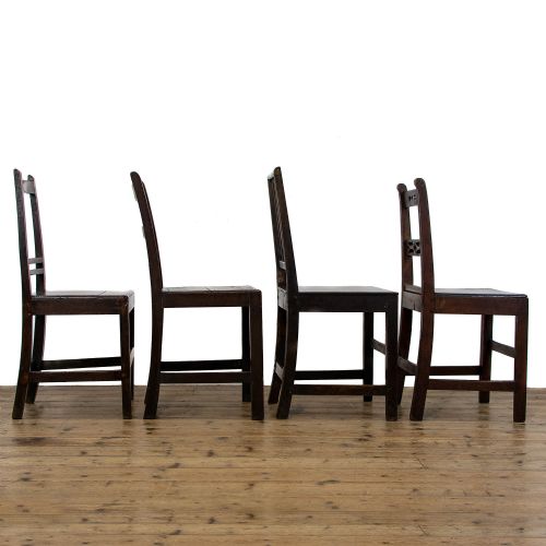 fig 2. Harlequin Set of Four Antique Welsh Oak Farmhouse Chairs